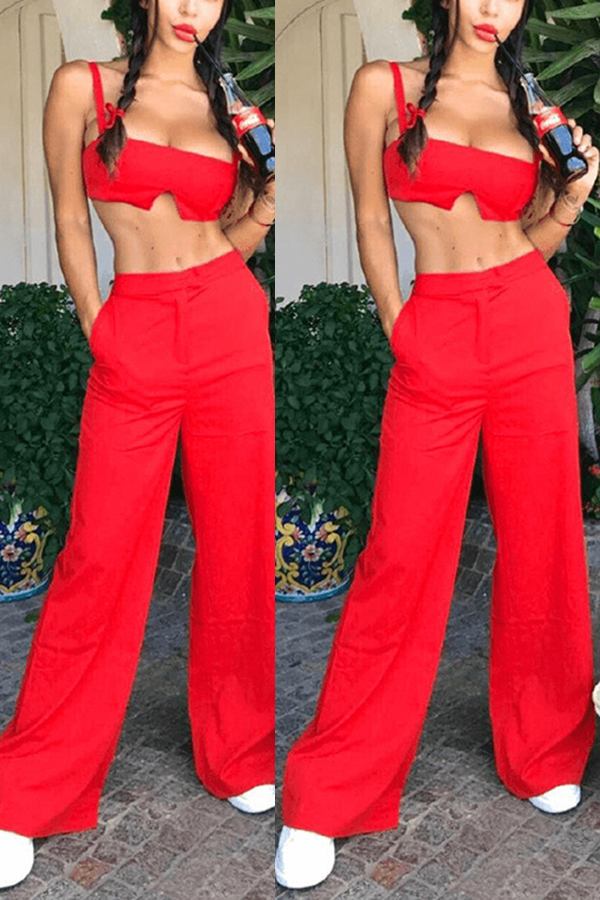 

Lovely Trendy Loose Red Two-piece Pants Set