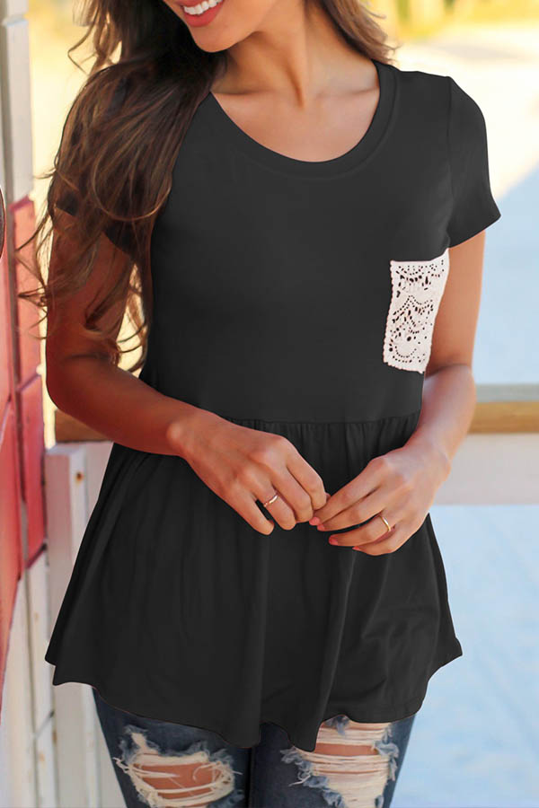 

Lovely Chic Patchwork Black T-shirt