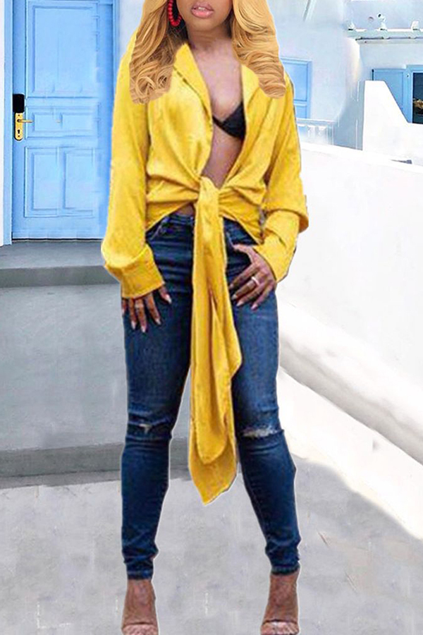 

Lovely Casual Basic Yellow Shirt