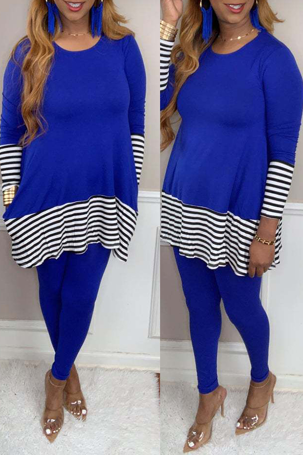 

Lovely Casual Striped Blue Two-piece Pants Set