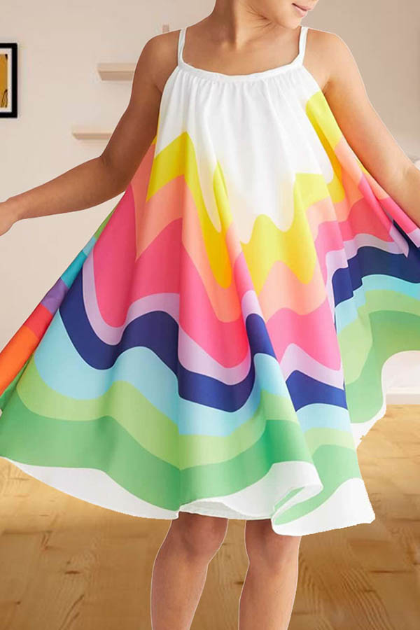 

Lovely Sweet Print Loose Girl Knee Length Dress, Multicolor mstn