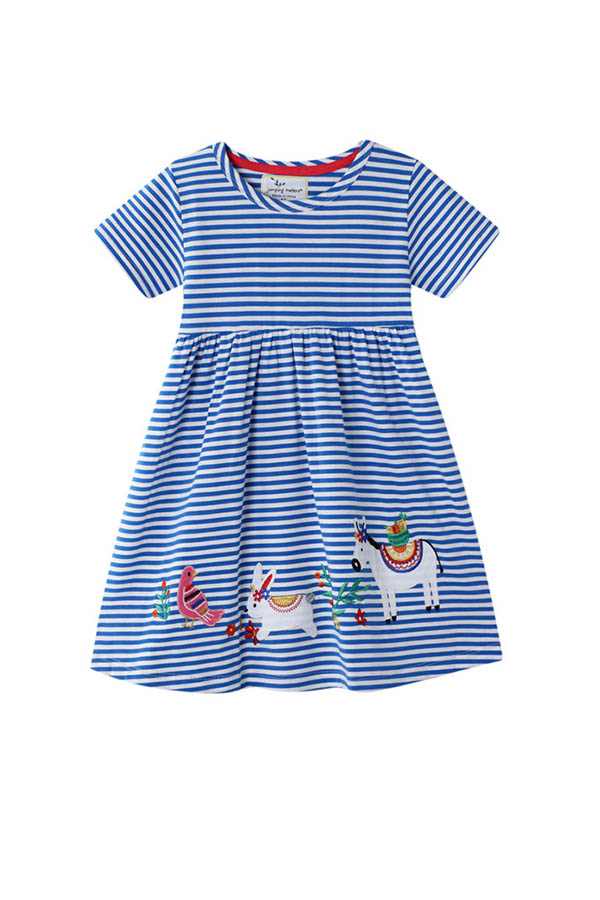 

Lovely Sweet Striped Blue Girl Mini Dress, Blue stripe
