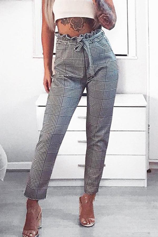 

Lovely Casual Plaid Print Pants, Hound stooth