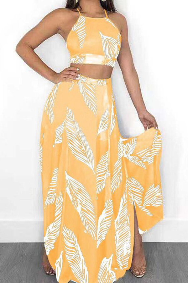 

Lovely Bohemian Print Yellow Two-piece Skirt Set