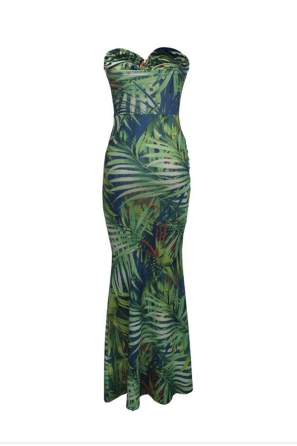 Lovely Chic Dew Shoulder Print Green Maxi Dress от Lovelywholesale WW