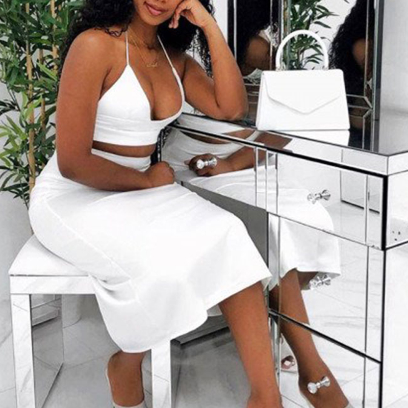 

Lovely Casual Basic White Two-piece Skirt Set