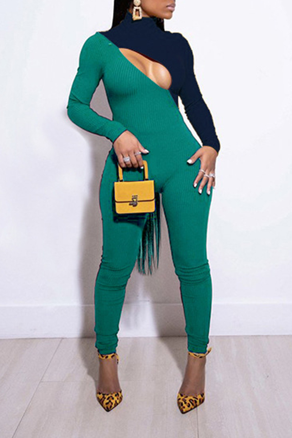 

Lovely Chic Patchwork Green One-piece Jumpsuit
