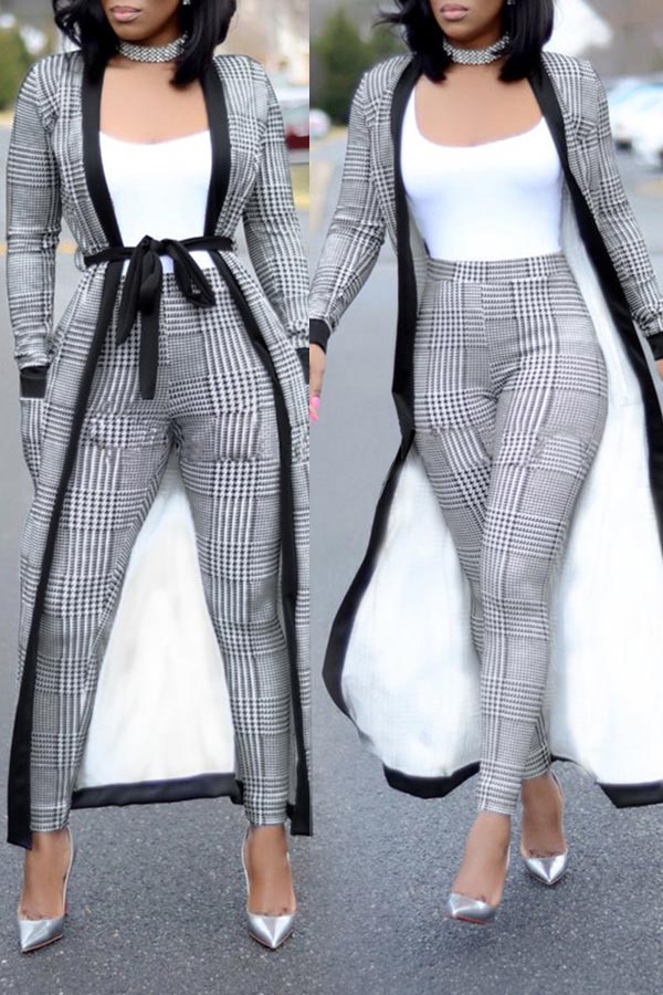 

Lovely Vintage See-through Color-lump Patchwork Grey Two-piece Pants Set