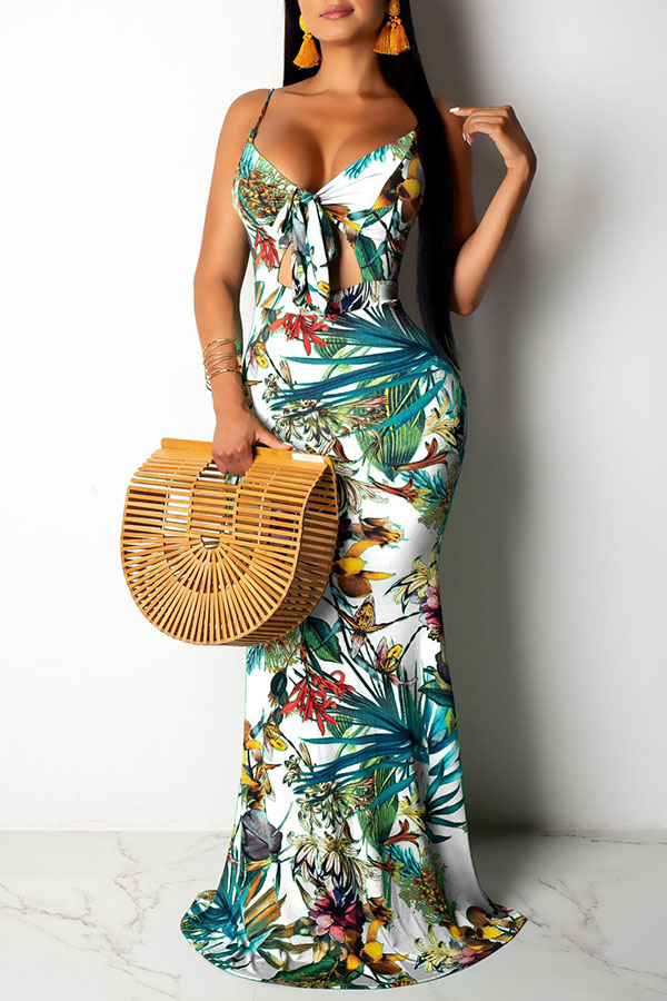 

Lovely Chic Print White Maxi Dress
