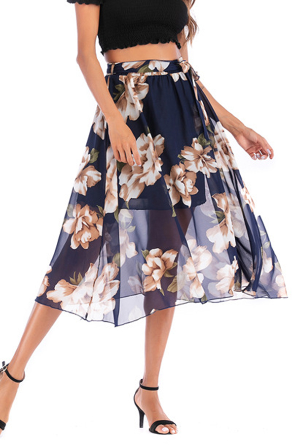 

Lovely Bohemian Floral Print Multicolor Mid Calf Skirt, Multi