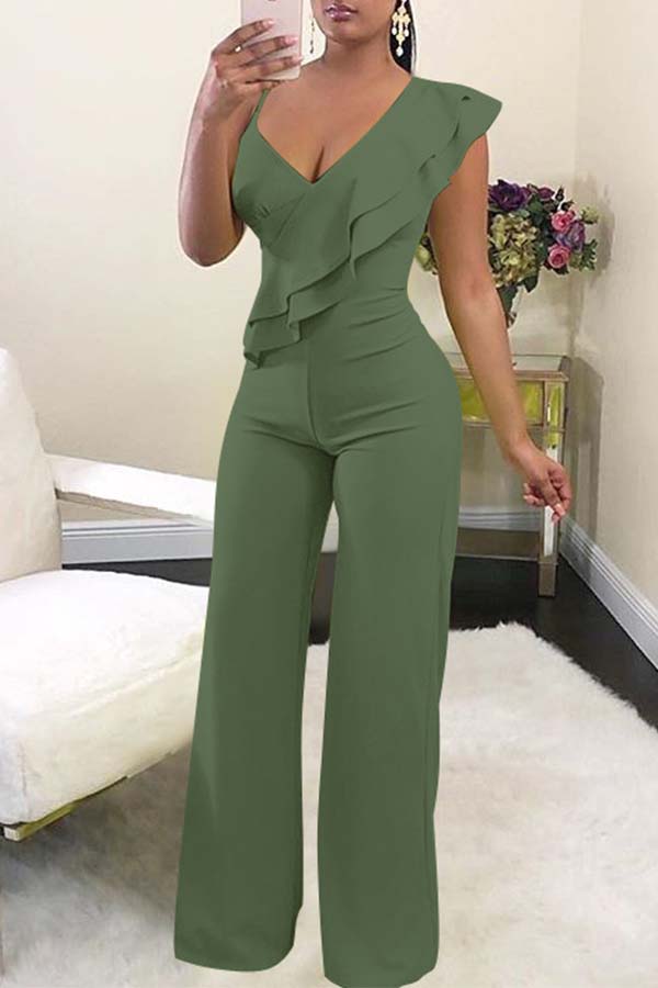 

Lovely Chic Flounce Army Green One-piece Jumpsuit