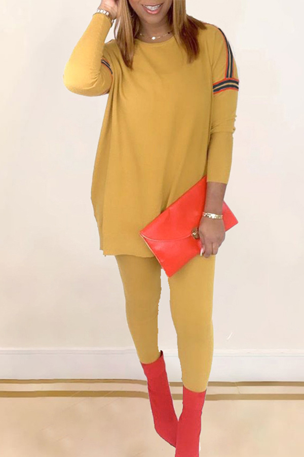 

Lovely Casual Striped Yellow Two-piece Pants Set