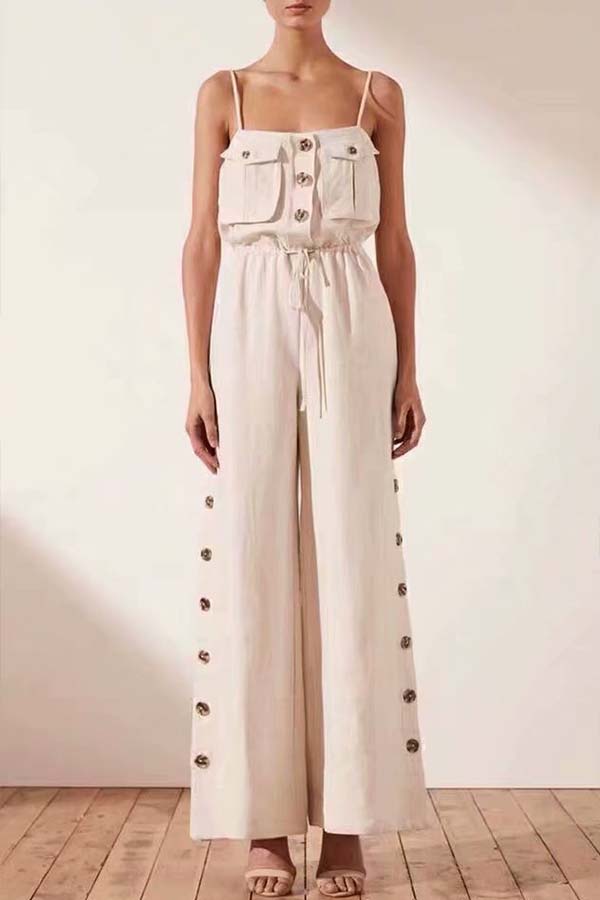 

Lovely Chic Button White One-piece Jumpsuit