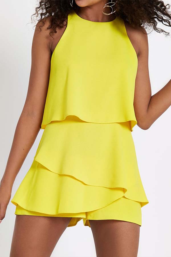 

Lovely Chic Flounce Yellow One-piece Romper