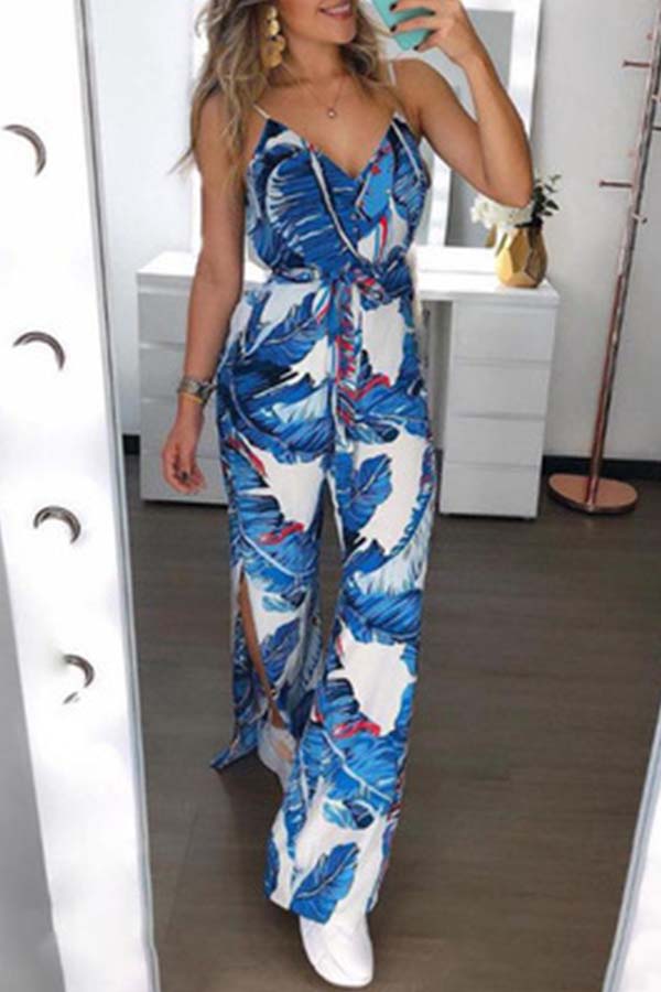 

Lovely Chic Print Blue One-piece Jumpsuit