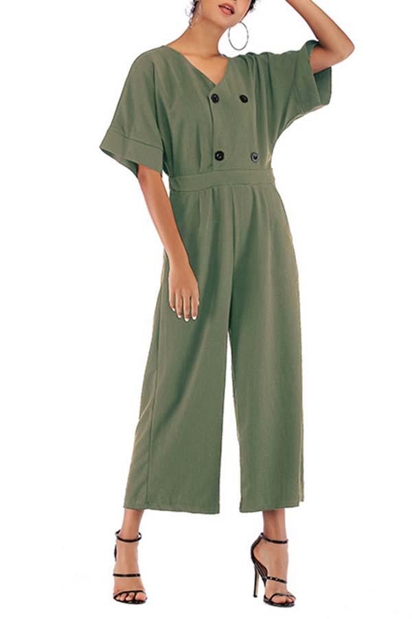 

Lovely Casual Button Light Green One-piece Jumpsuit