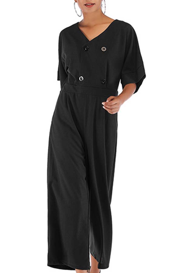 

Lovely Casual Button Black One-piece Jumpsuit