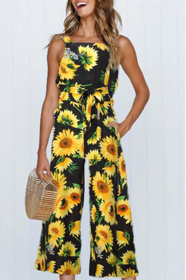 

Lovely Bohemian Floral Print Yellow One-piece Jumpsuit