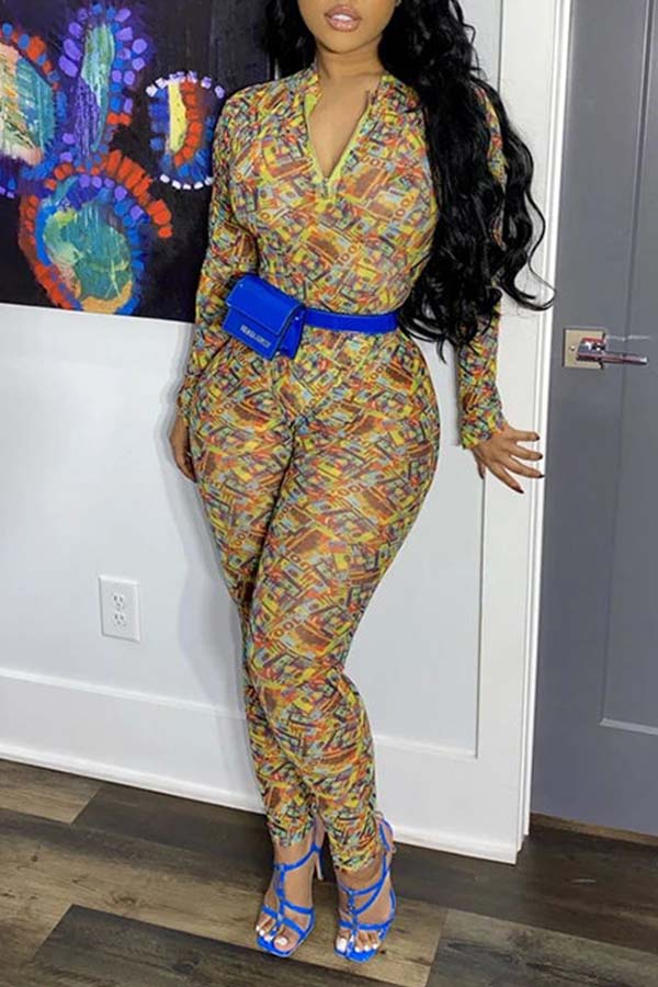 

Lovely Chic Print Yellow One-piece Jumpsuit