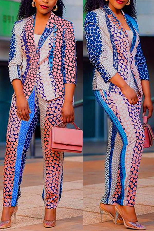 

Lovely Work Turndown Collar Print Croci Two-piece Pants Set