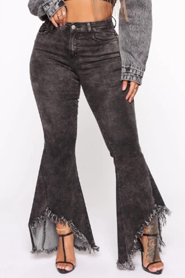 

Lovely Casual Tassel Design Black Jeans