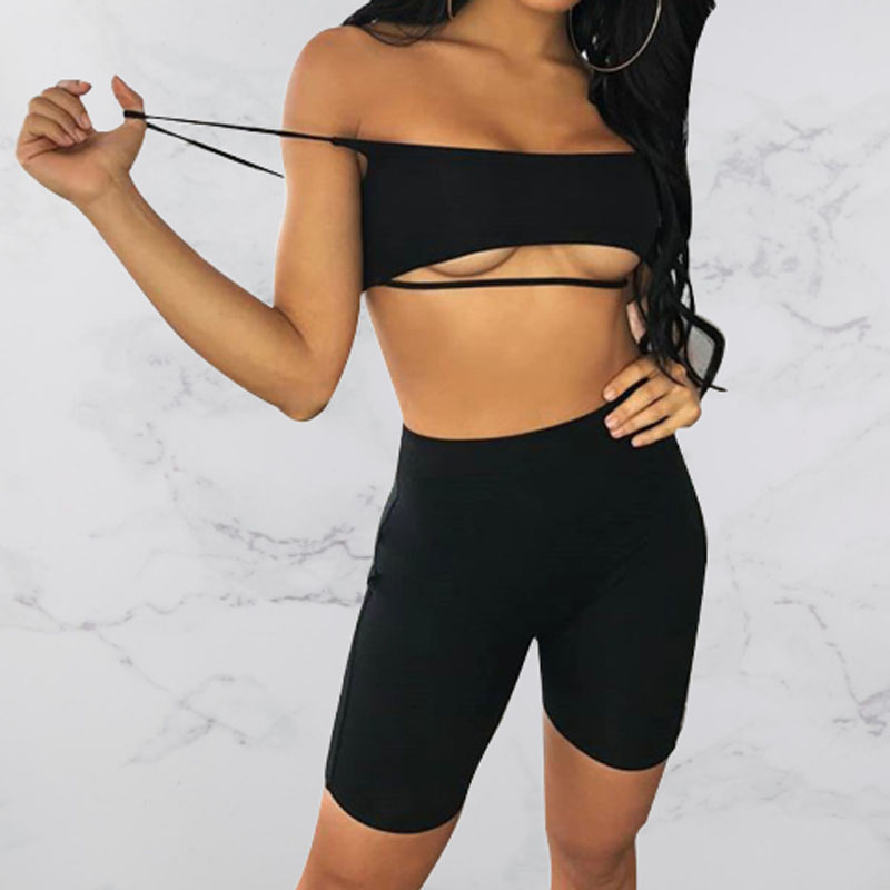 

Lovely Casual Skinny Black Two-piece Shorts Set