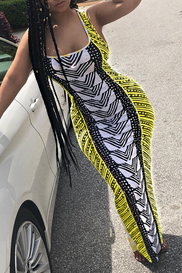 

Lovely Casual Print Yellow Maxi Dress