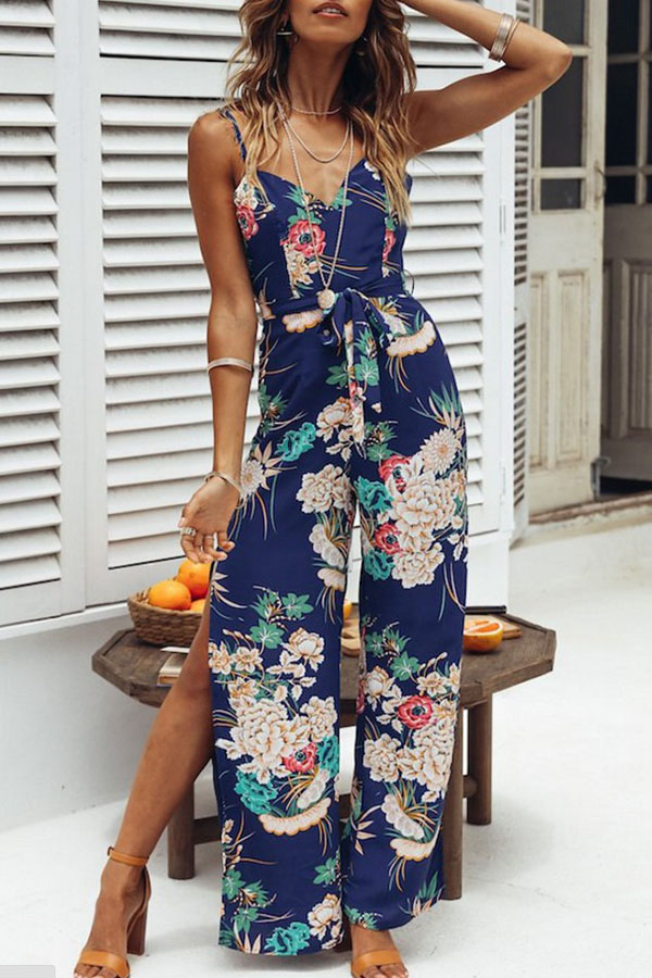 

Lovely Bohemian Print Blue One-piece Jumpsuit