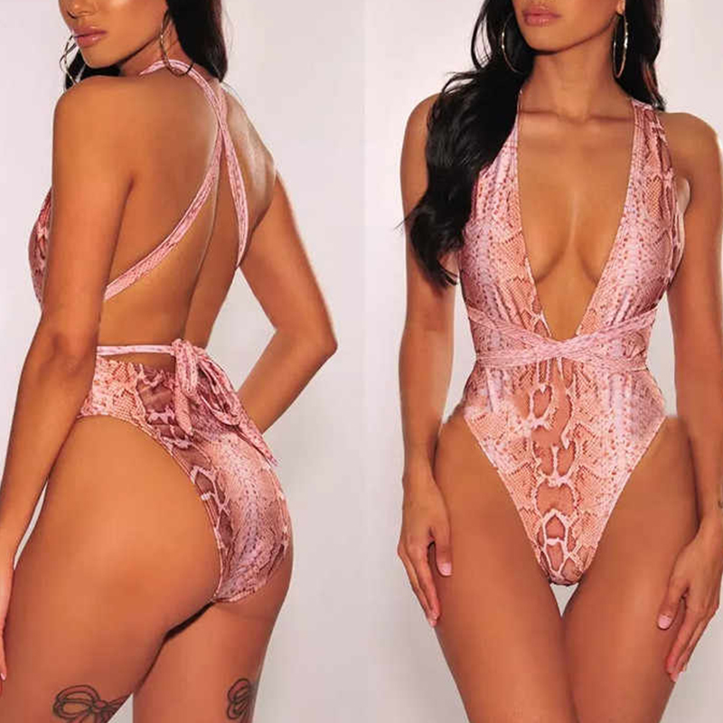 

Lovely Snakeskin Print One-piece Swimsuit, Cobra