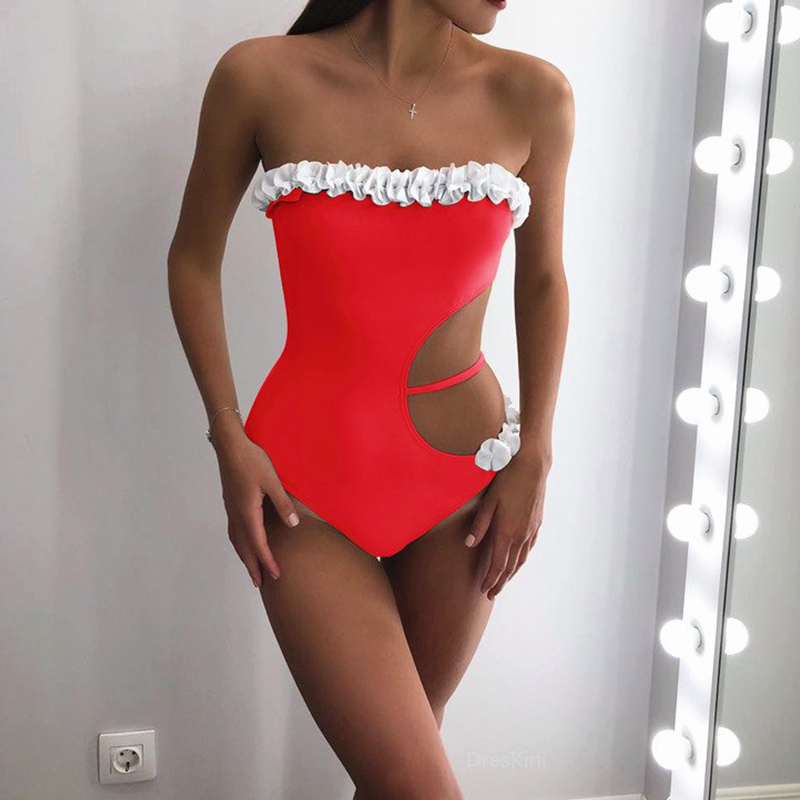 

Lovely Hollow-out Red One-piece Swimsuit