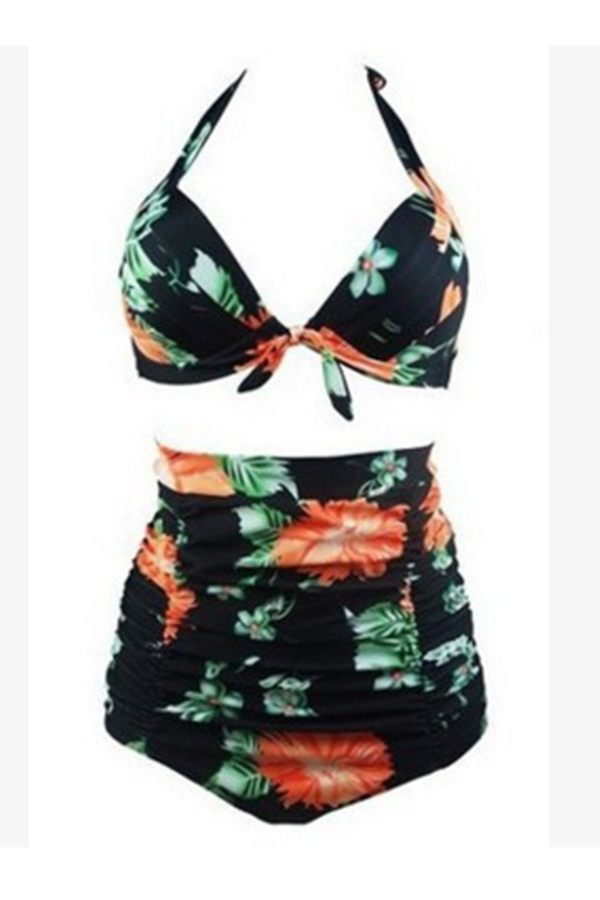 

Lovely Print Black Two-piece Swimsuit