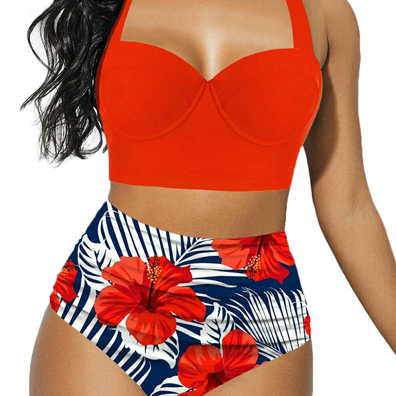 Lovely Print Red Two-piece Swimsuit