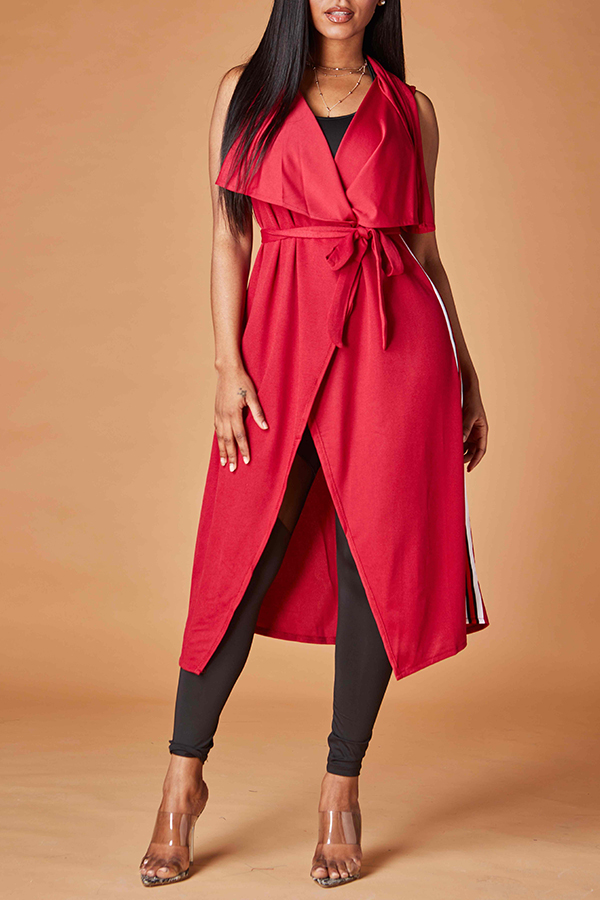 

Lovely Casual Lace-up Red Coat
