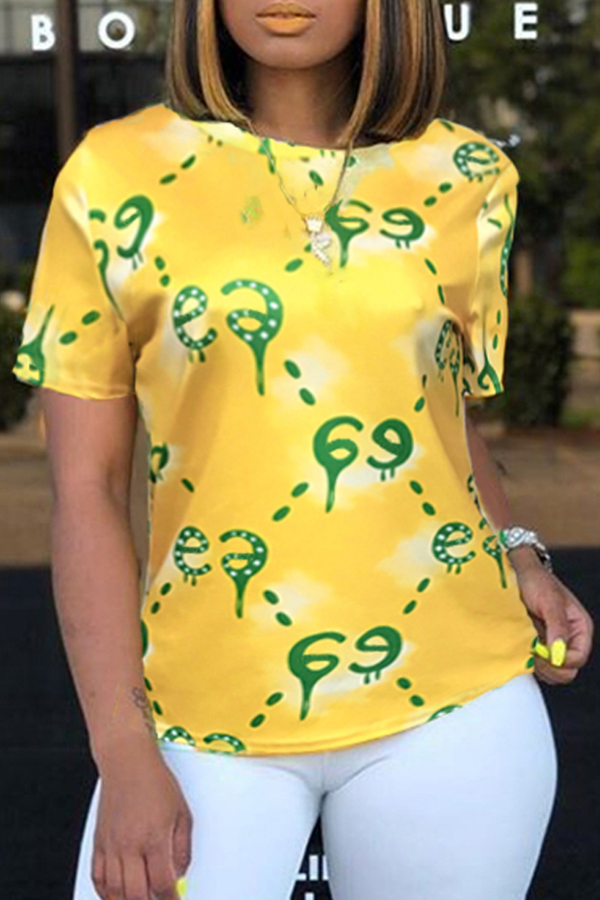 

Lovely Casual Print Yellow T-shirt