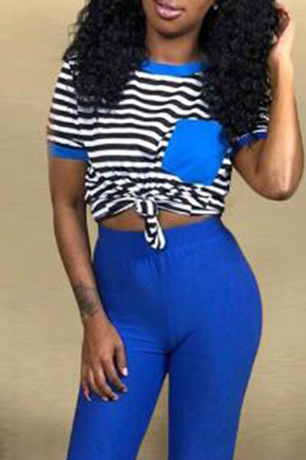 

Lovely Casual Striped Blue T-shirt