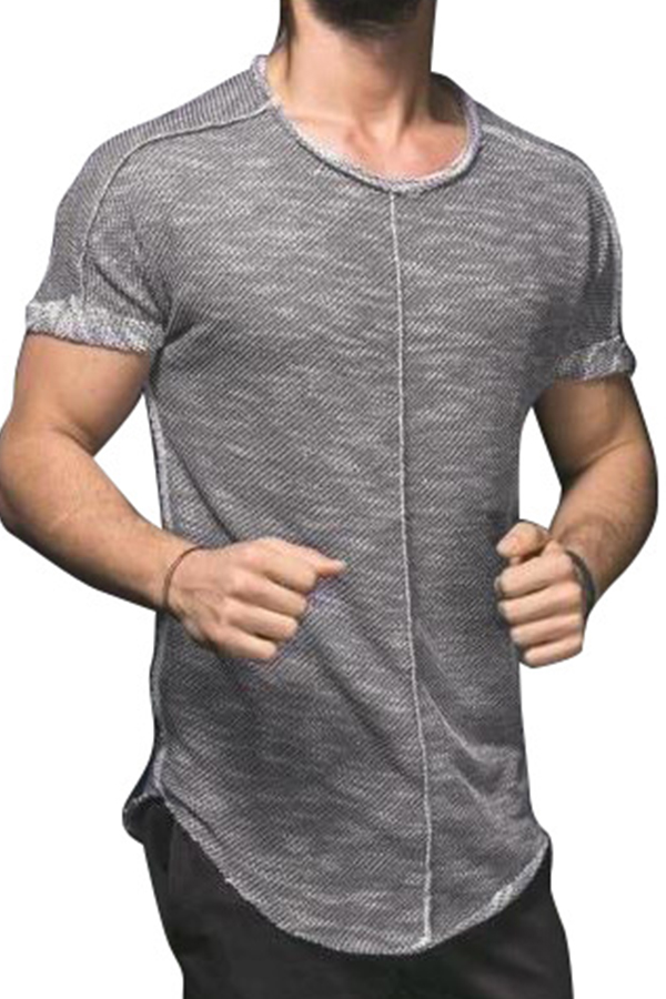 

Lovely Casual O Neck Patchwork Grey T-shirt