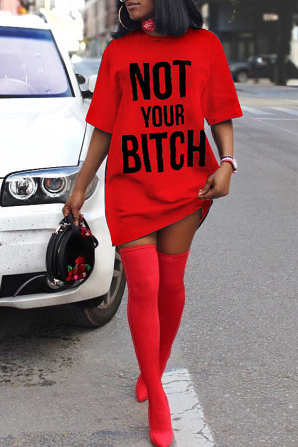 

Lovely Casual Letter Red Mini Dress
