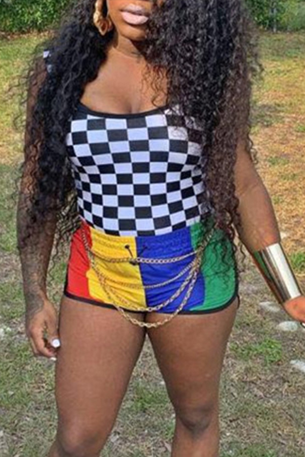 

Lovely Casual Plaid Print Multicolor Two-piece Shorts Set, Multi