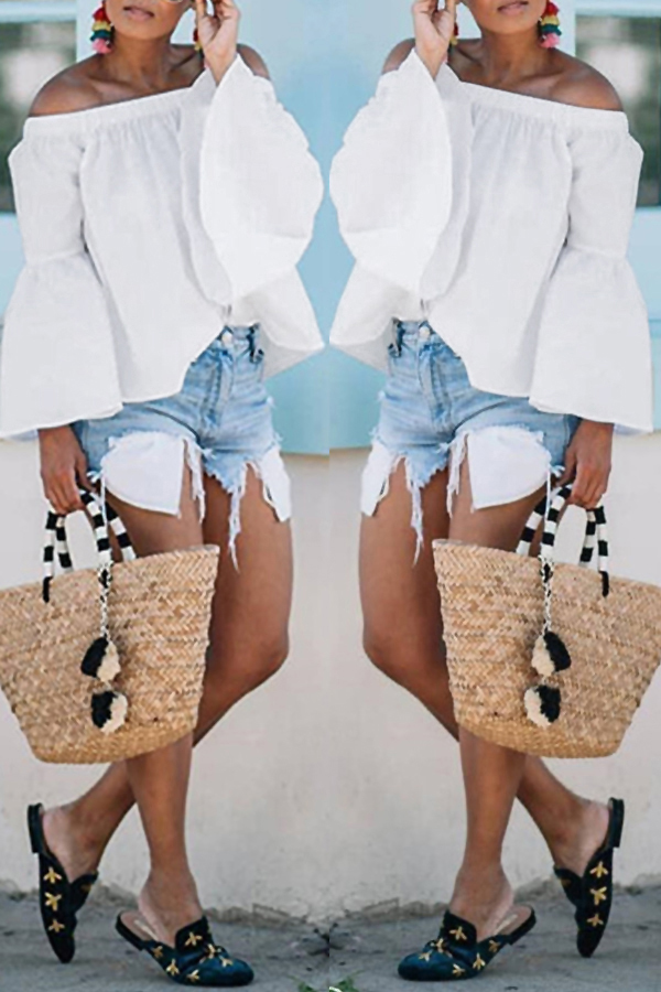 

Lovely Trendy Horn Sleeve White Blouse