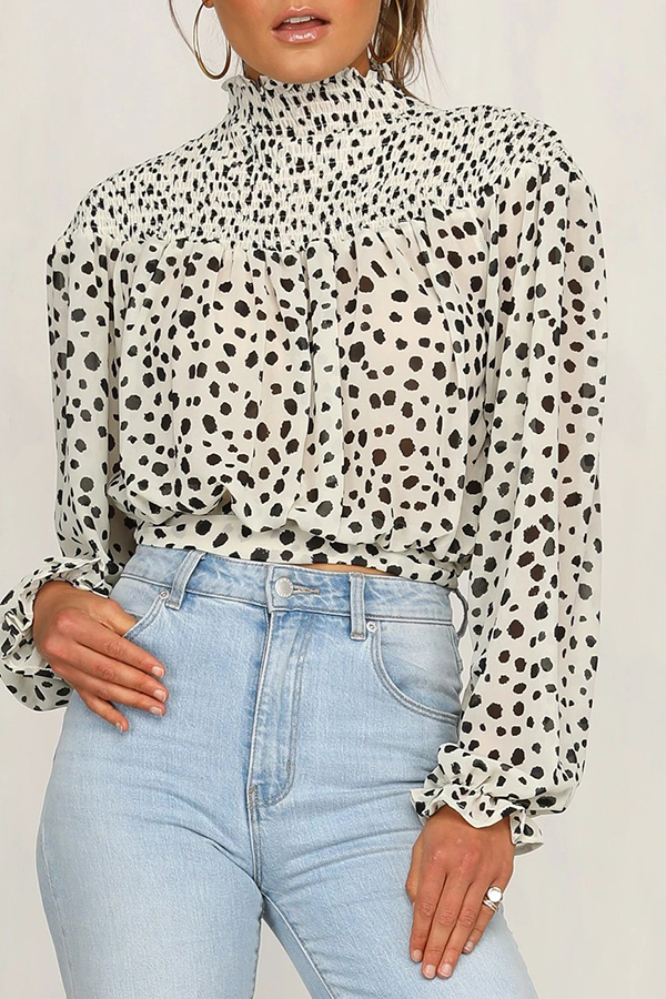 

Lovely Trendy Dot Print White Blouse