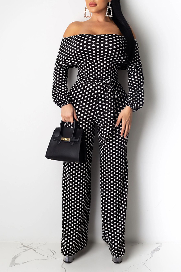 Lovely Casual Dot Print Black One-piece Jumpsuit