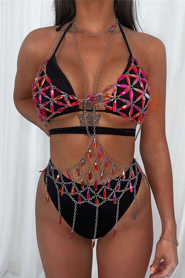 

Lovely Sexy Hollow-out Black Bra Sets, Red