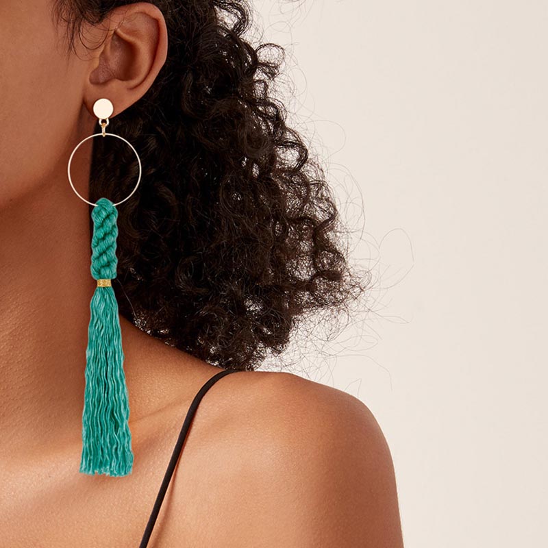 

Lovely Chic Tassel Design Green Earring