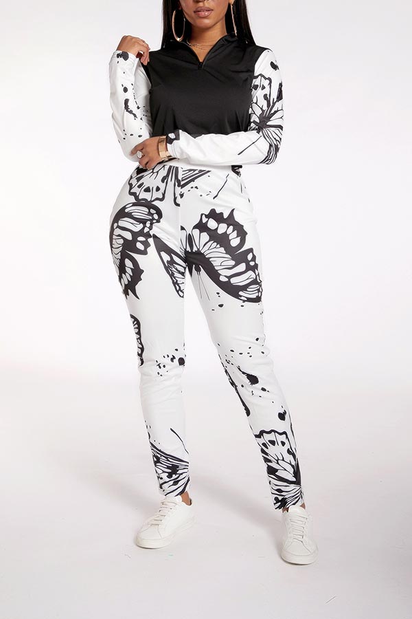 

Lovely Casual Printed Patchwork Black Blending Two-piece Pants Set