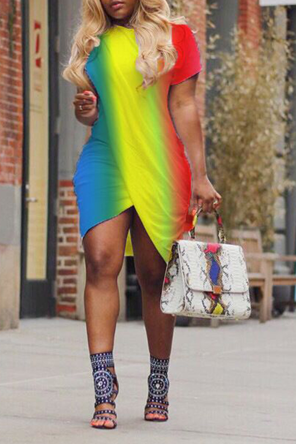 

Lovely Casual Color-lump Patchwork Multicolor Mini Dress, Multicolor stripe