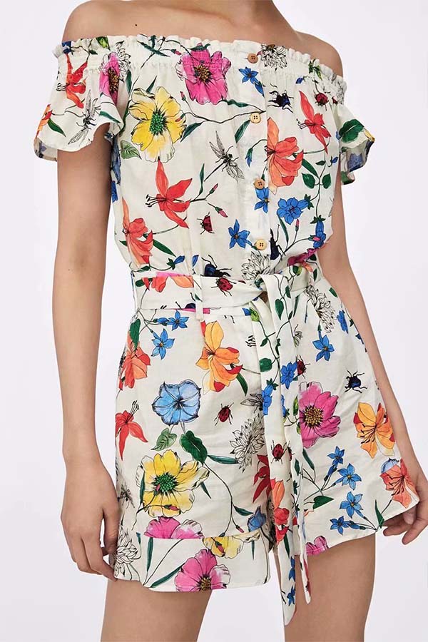 

Lovely Chic Floral Print Multicolor One-piece Romper, Multi