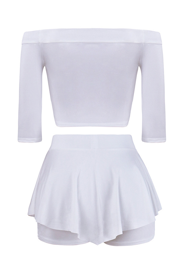 Lovely Casual Flounce Design White Two-piece Shorts Set