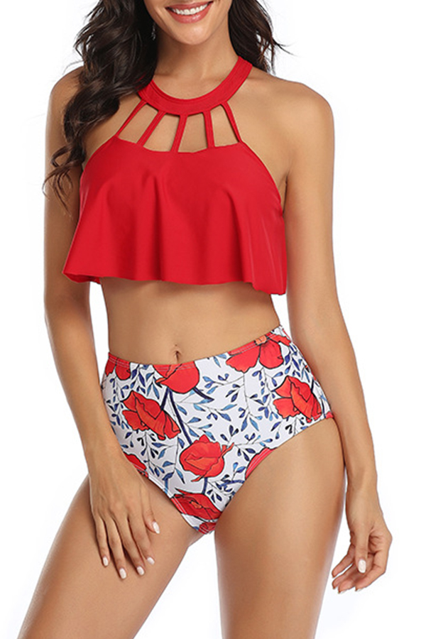 

Lovely Hollow-out Red Bathing Suit Two-piece Swimsuit