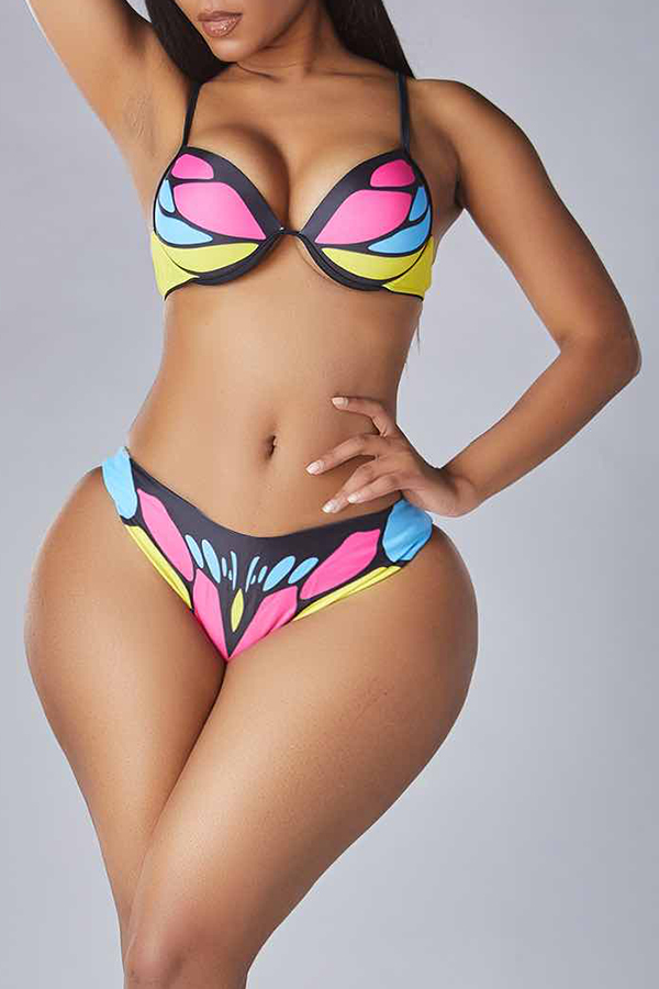 

Lovely Print Multicolor Bathing Suit Two-piece Swimsuit, Multi