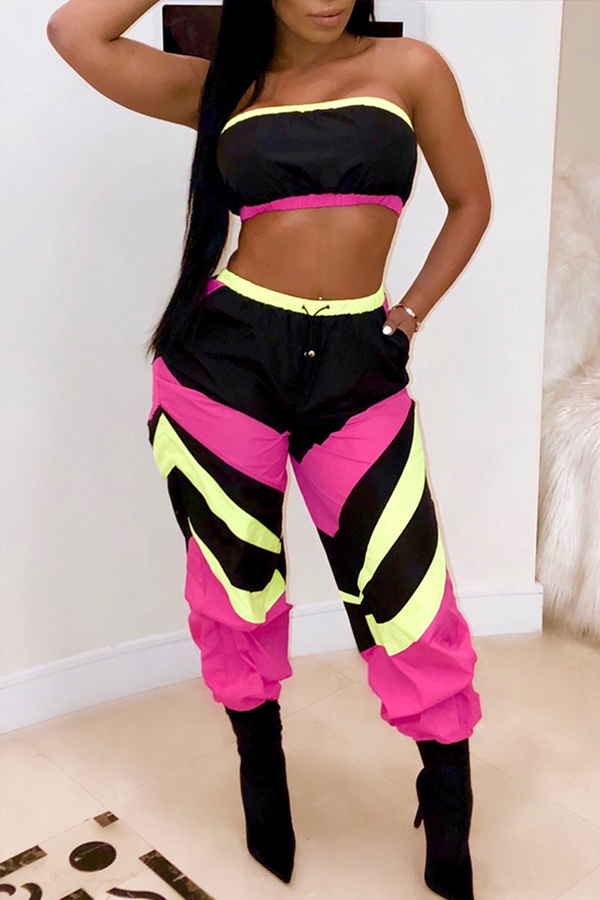 

Lovely Casual Dew Shoulder Multicolor Two-piece Pants Set, Multi
